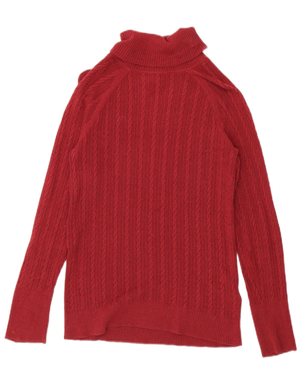 Eddie Bauer Womens Roll Neck Jumper Sweater UK 12 Medium Red Cotton