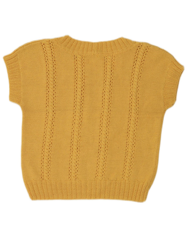 Vintage Dame Kortærmet Boat Neck Jumper Sweater UK 14 Medium Gul