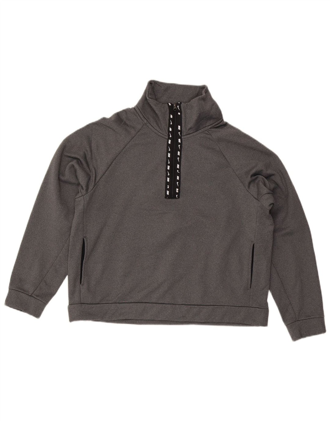 NIKE Womens Oversized Zip Neck Sweatshirt Jumper UK 14 Medium Grey
