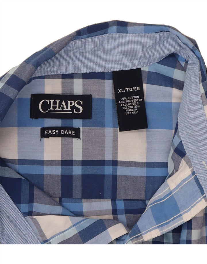 CHAPS Mens Easy Care Short Sleeve Shirt XL Blue Check Cotton Vintage Chaps and Second-Hand Chaps from Messina Hembry 