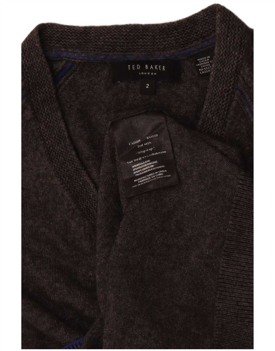 Ted Baker Herre V-hals sweater str. 2 Lille grå uld