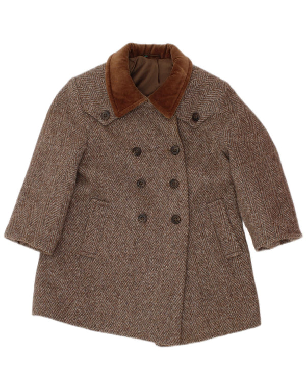 VINTAGE Baby Girls Double Breasted Coat 18-24 Months Brown Herringbone