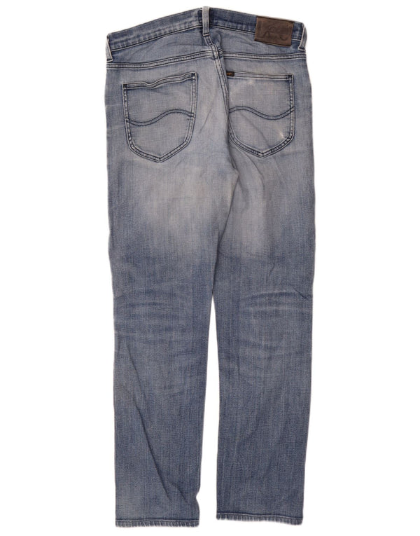Lee Mens Distressed Straight Jeans W30 L31 Blå Bomuld