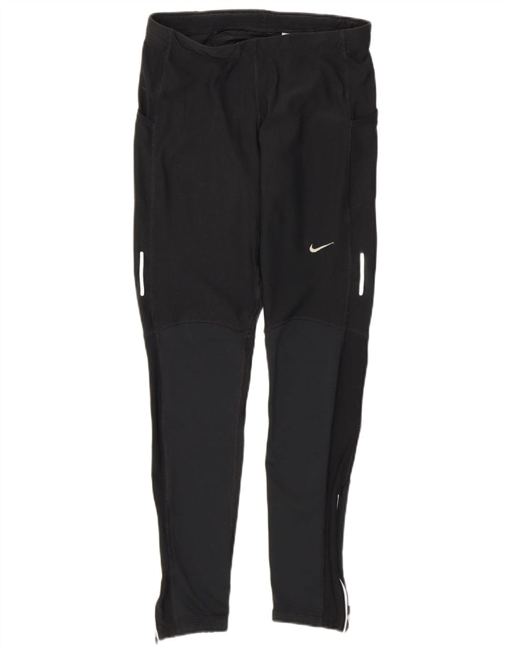 Nike Dame Dri Fit Leggings UK 12 Medium Sort Colourblock Polyester