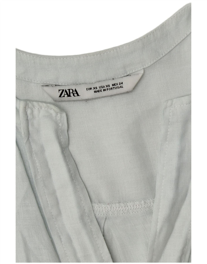 Zara Dame Oversized 3/4 ærmet bluse Top UK 6 XS Blå
