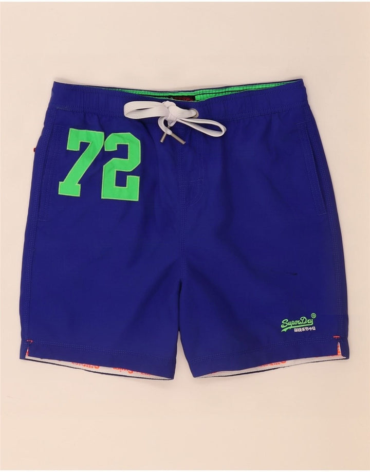 Superdry grafiske badeshorts til mænd mellemblå polyester