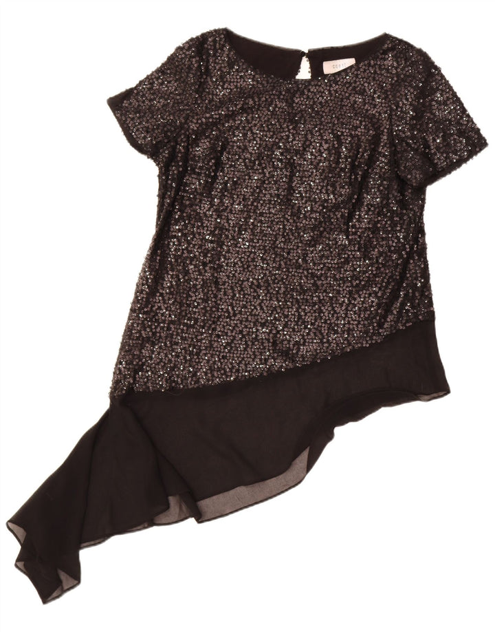 Coast Dame Asymmetrisk Bluse Top UK 12 Medium Sort