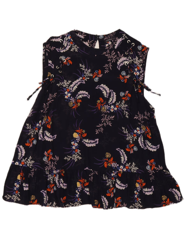 Marks & Spencer Dame ærmeløs bluse Top UK 18 XL Navy Blue Floral