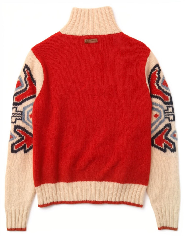 Marlboro Classics Herre Zip Neck Jumper Sweater Small Red Fair Isle Wool