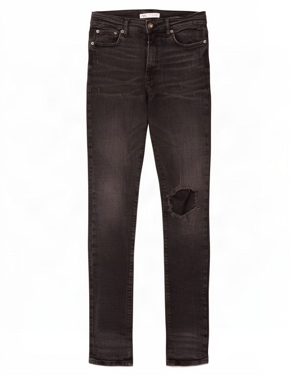 Zara Mens Distressed Skinny Jeans EU 42 Large W32 L34 Black Bomuld