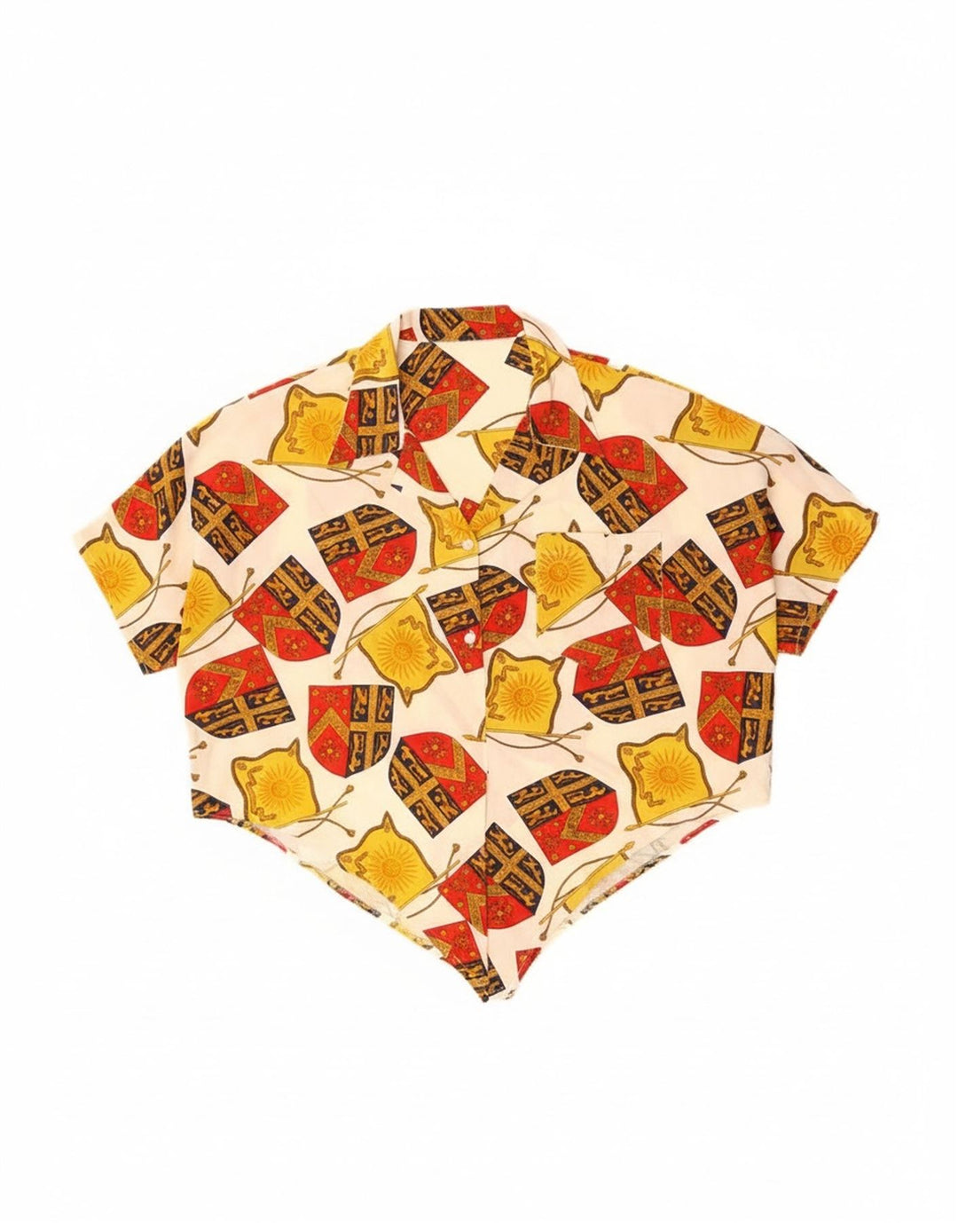 Vintage kvinders beskæring abstrakt mønster skjorte bluse UK 14 Large Off White