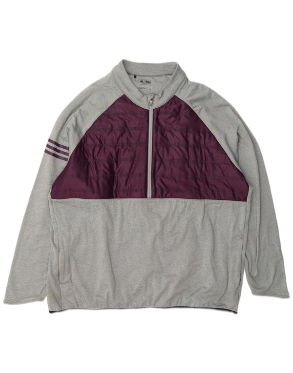 Adidas Herre Zip Neck Pullover Træningsdragt Top 2XL Grå Colourblock Polyester
