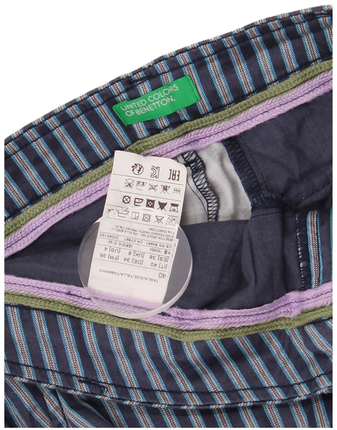 Benetton Dame Chino Bukser UK 8 Small W28 L25 Marineblå Stribet