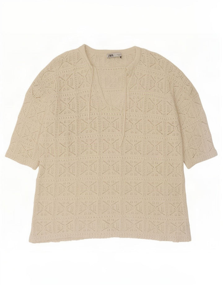 Zara Oversized hæklet tunikatop for kvinder DK 14 Medium Off White Bomuld