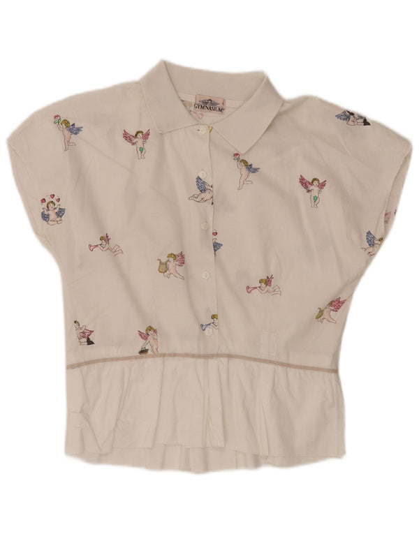 GYMNASIUM Dame Grafisk Bluse Top UK 14 Stor Off White Bomuld