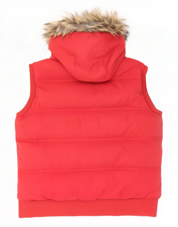 Fat Face Dame Hætte Polstret Gilet UK 18 XL Rød Polyester
