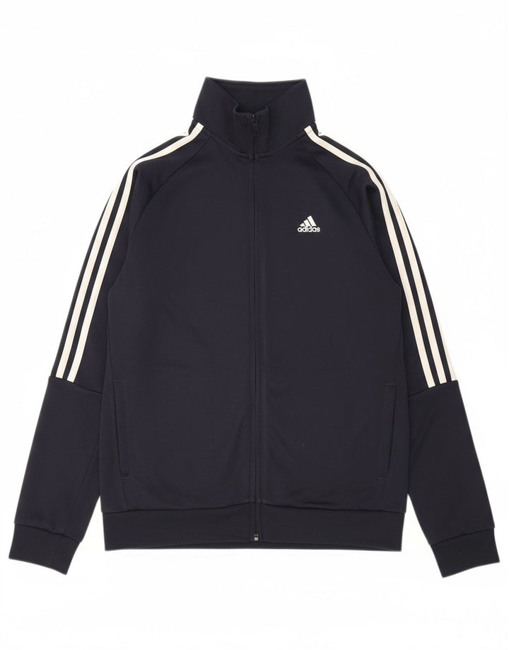 ADIDAS Boys Tracksuit Top Jacket 13-14 Years Navy Blue Polyester Sports