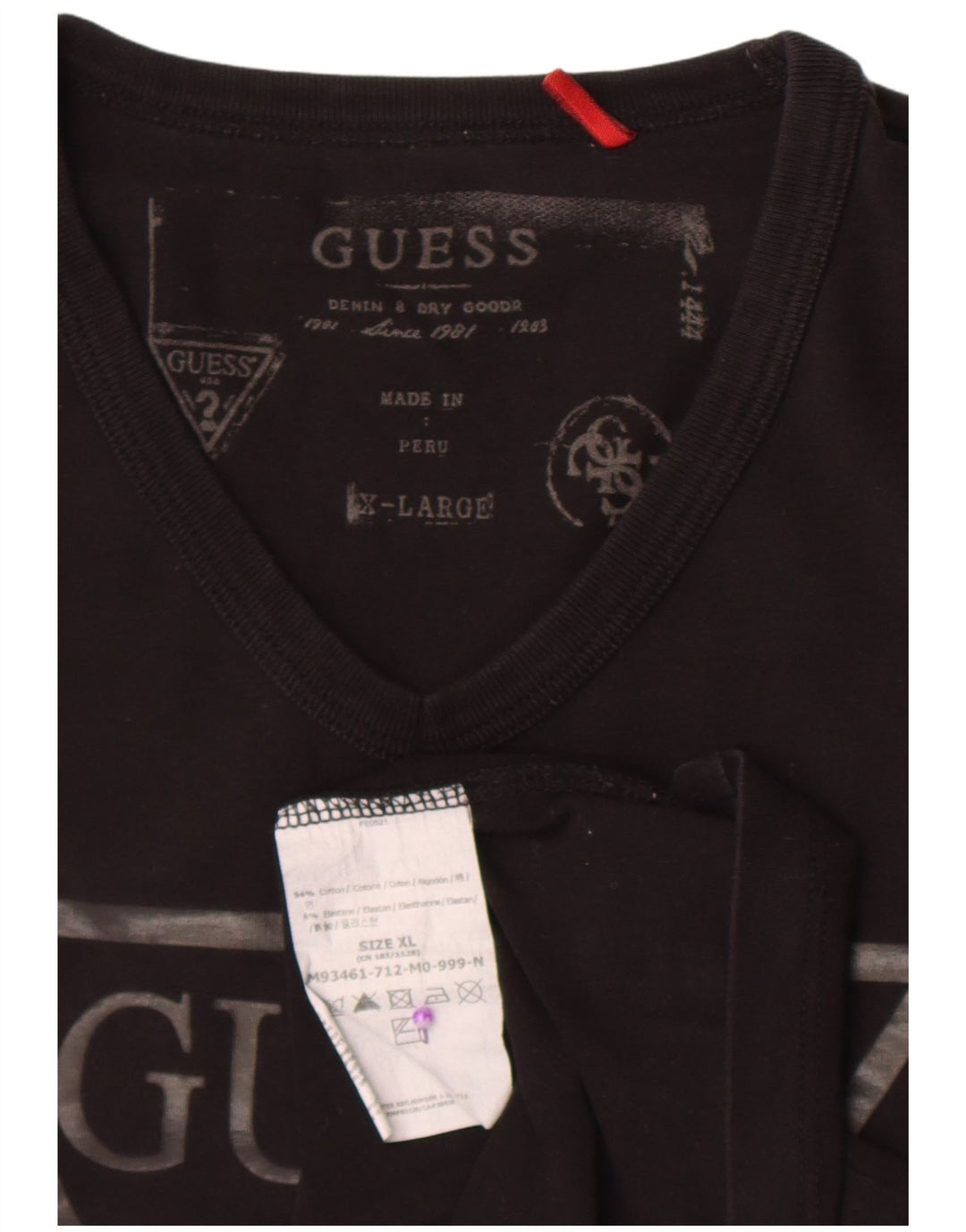 Guess Herre grafisk top langærmet XL sort bomuld