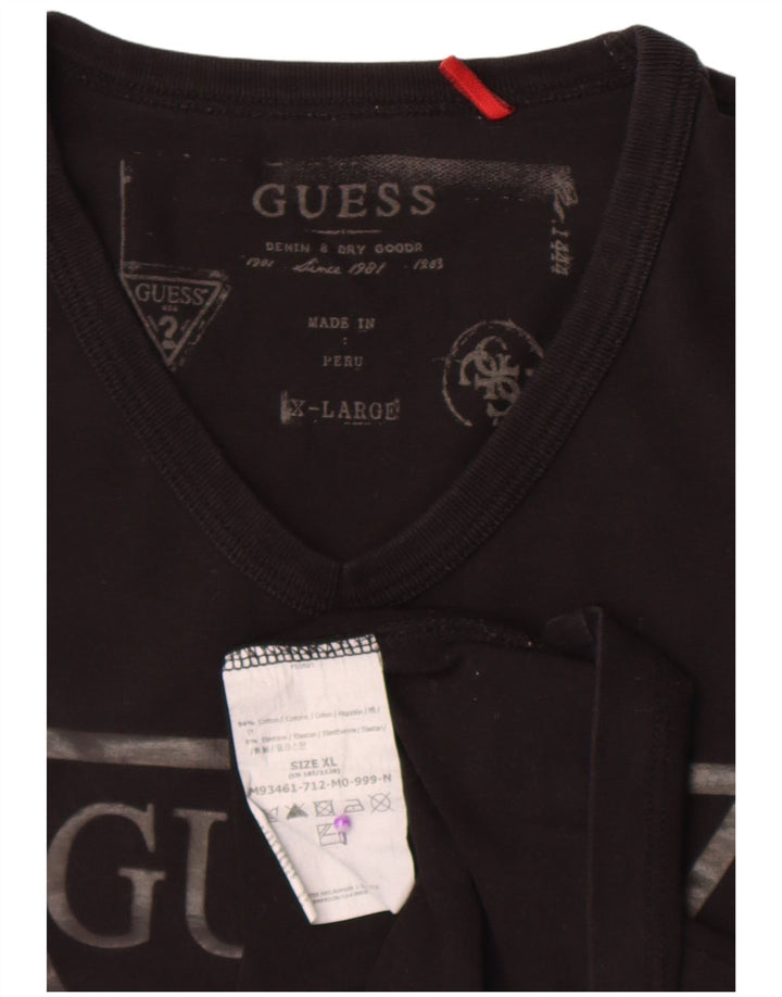 Guess Herre grafisk top langærmet XL sort bomuld