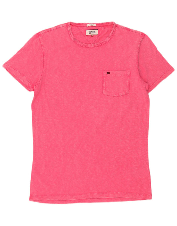 Tommy Hilfiger Mens T-Shirt Top Medium Pink Flecked Cotton