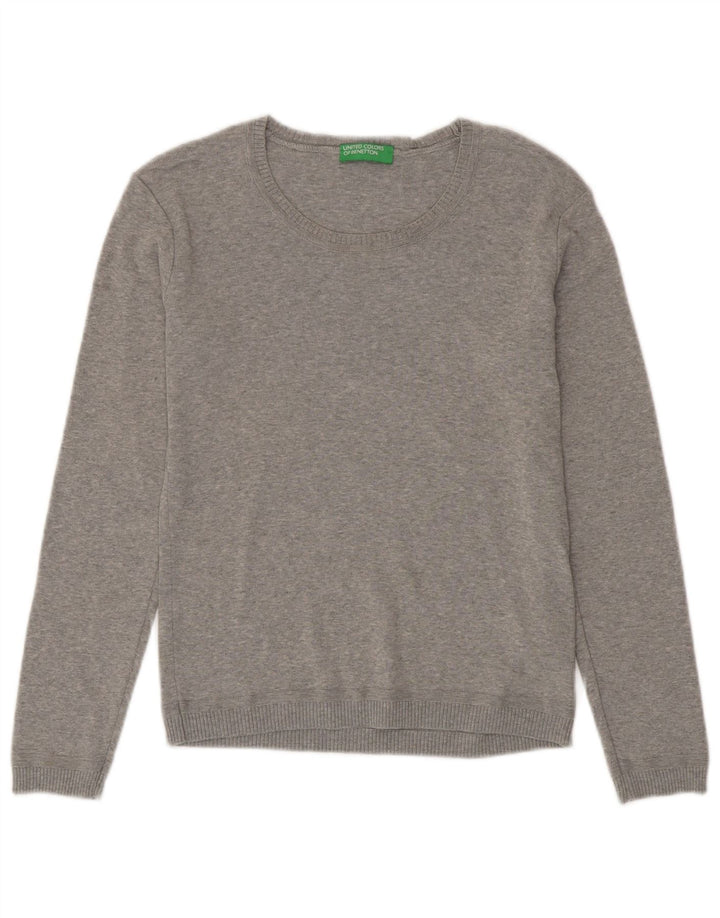 BENETTON Dame Boat Neck Jumper Sweater UK 10 Small Grey Bomuld