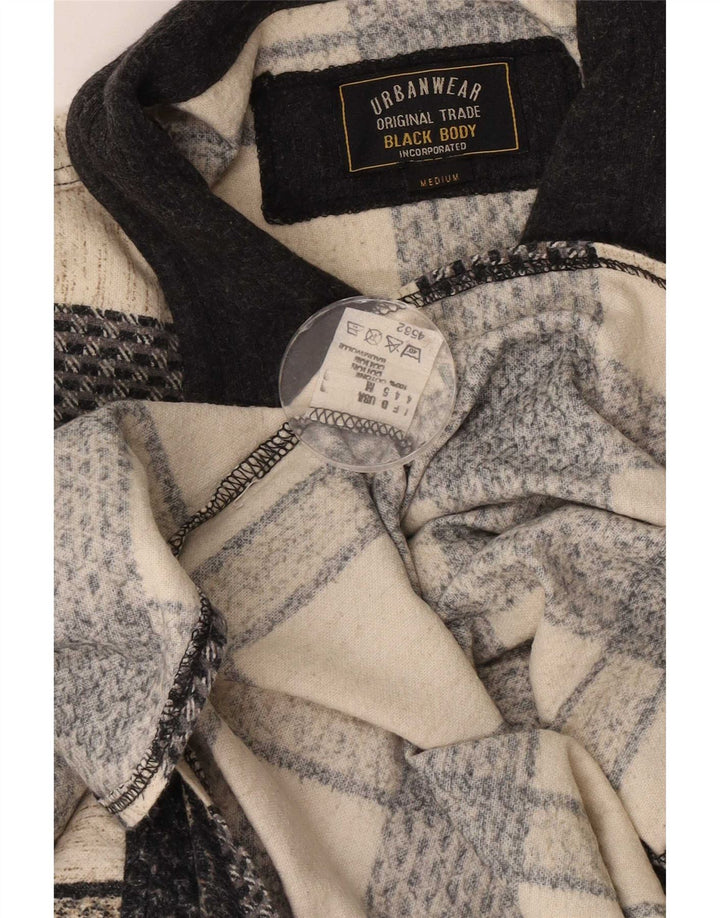 Vintage Herre Høj Pullover Shirt Medium Sort Ternet Bomuld