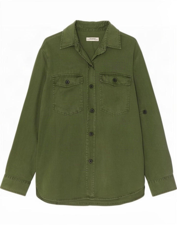 Zara Dame Denim Shirt UK 14 Medium Green Lyocell