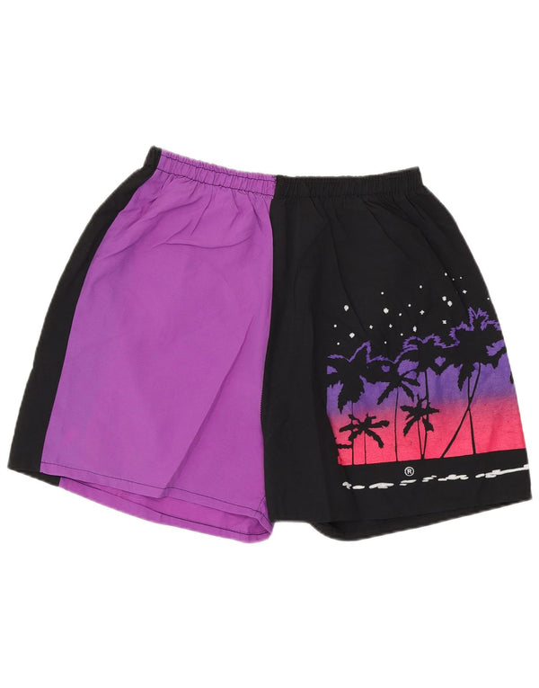 VINTAGE Grafiske svømmeshorts til mænd Small Black Colourblock