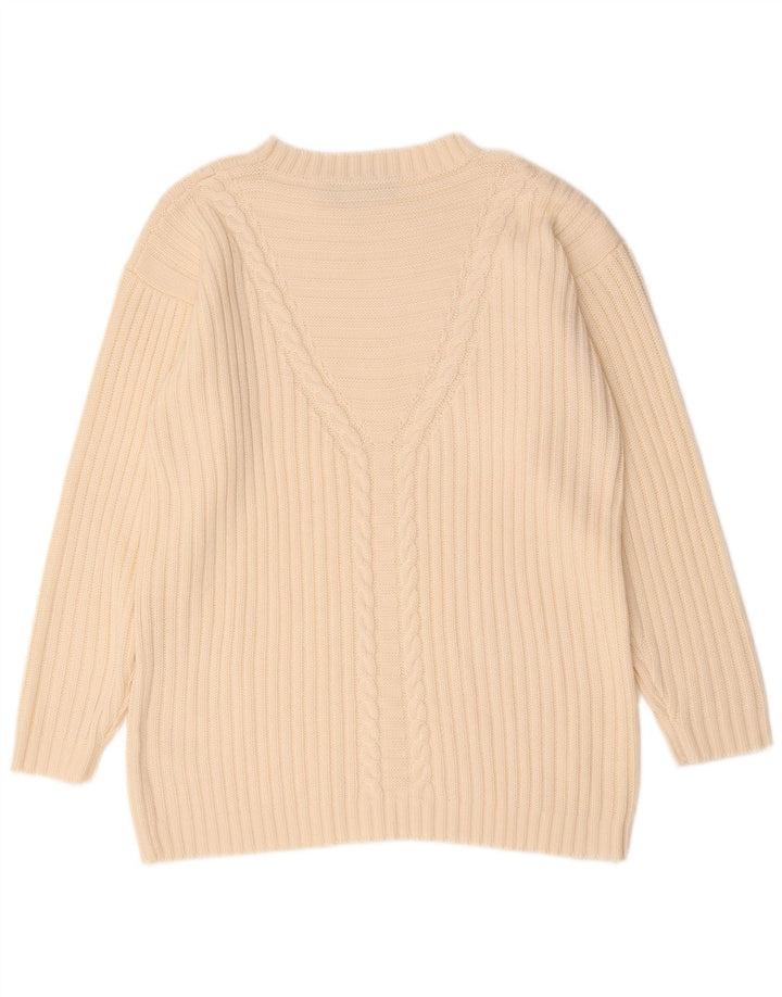Vintage Dame Oversized Boat Neck Jumper Sweater EU 42 Large Beige