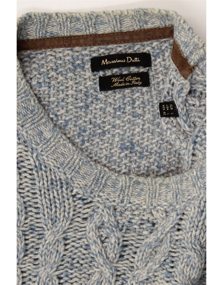 Massimo Dutti Herre Crew Neck Jumper Sweater Large Blue Flecked Wool