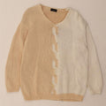NICE CONNECTION Womens V-Neck Jumper Sweater UK 16 Large Beige Colourblock Vintage Nice Connection and Second-Hand Nice Connection from Messina Hembry 