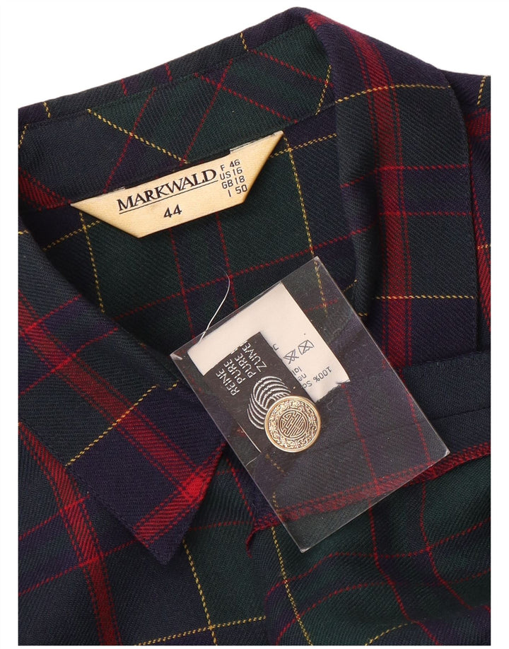 MARKWALD Dame 3/4 ærmer 7 knapper blazerjakke UK 18 XL Marineblå ternet