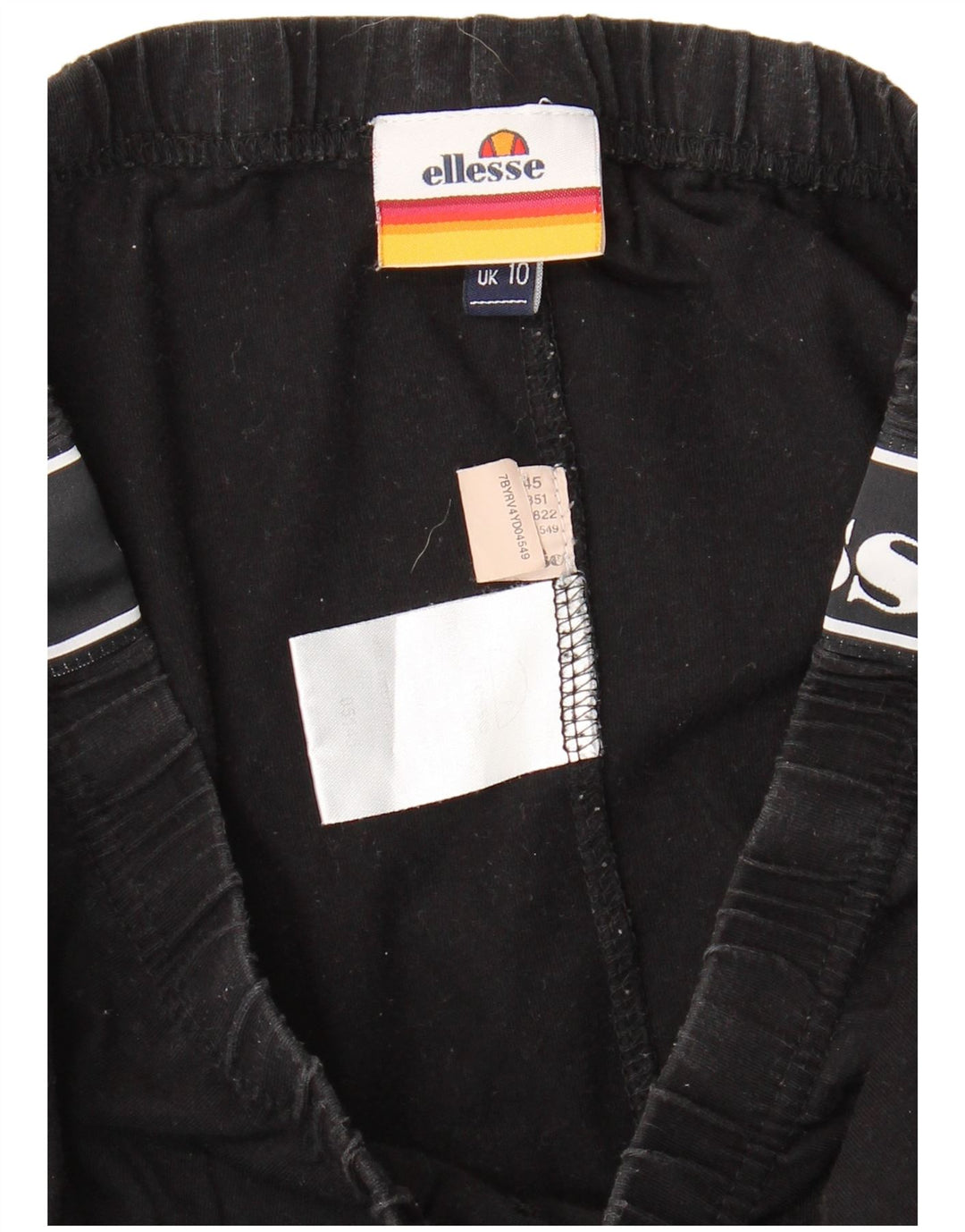 ELLESSE Womens Graphic Leggings UK 10 Small Black Cotton Vintage Ellesse and Second-Hand Ellesse from Messina Hembry 