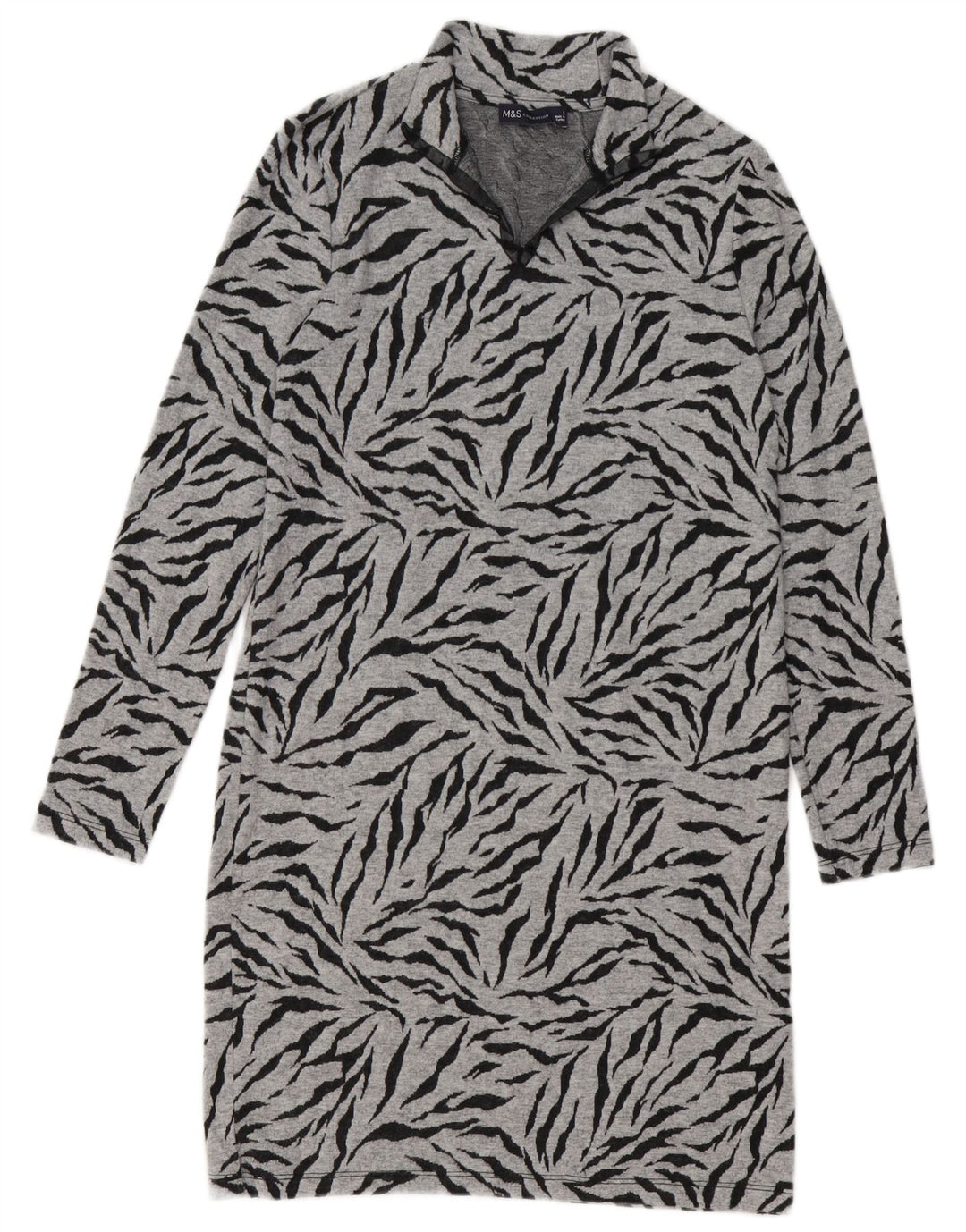 Marks & Spencer Dame Jumper Dress UK 8 Small Grey Animal Print Polyester