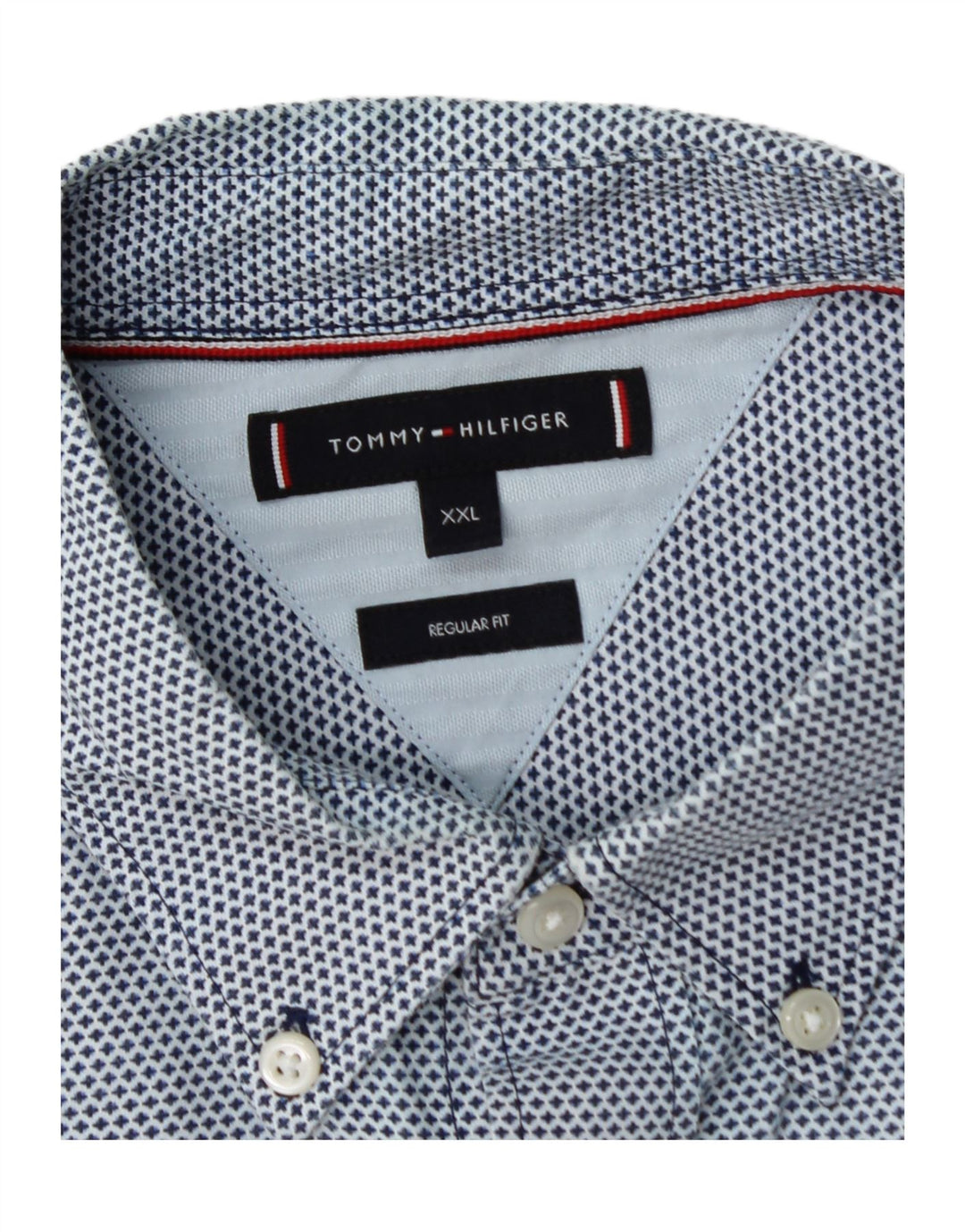 TOMMY HILFIGER Mens Regular Fit Shirt 2XL Blue Spotted Cotton