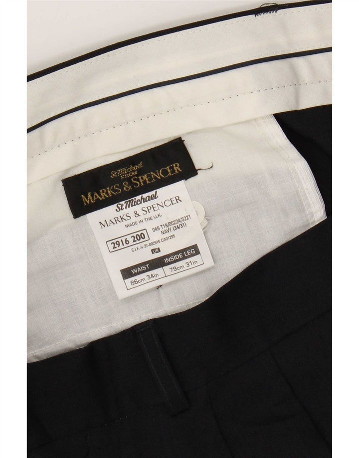 Marks & Spencer Herre Pegged Suit Bukser W34 L26 Marineblå Polyester