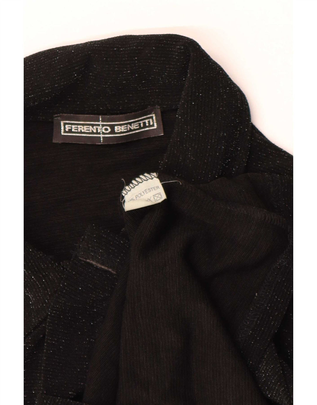 Vintage dameskjortebluse UK 8 Lille sort polyester