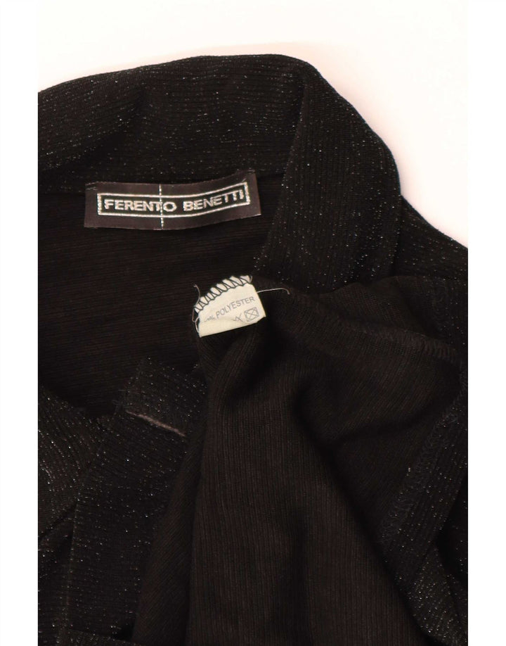 Vintage dameskjortebluse UK 8 Lille sort polyester