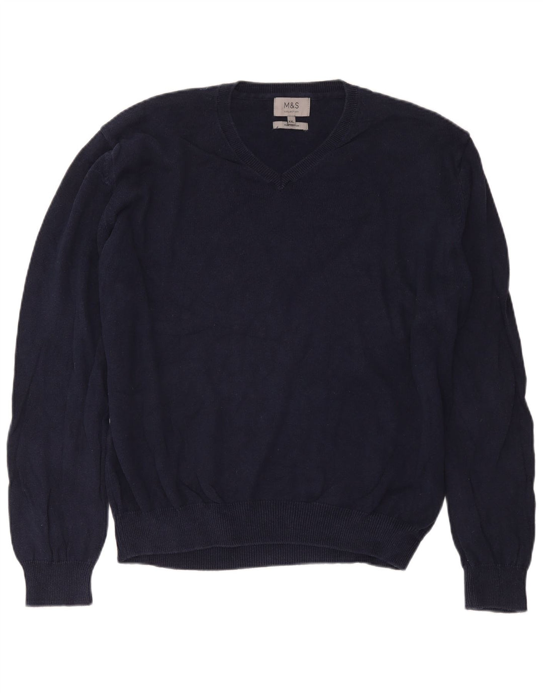 Marks & Spencer Herre V-hals sweater 2XL marineblå bomuld