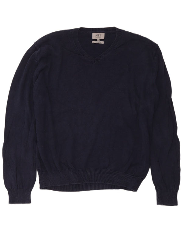 Marks & Spencer Herre V-hals sweater 2XL marineblå bomuld