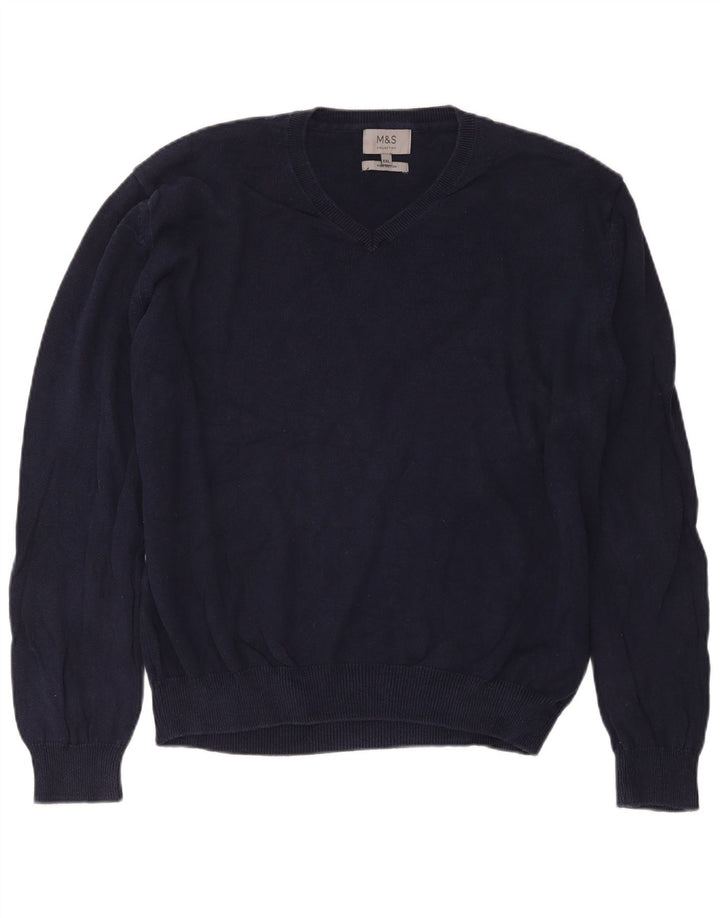 Marks & Spencer Herre V-hals sweater 2XL marineblå bomuld