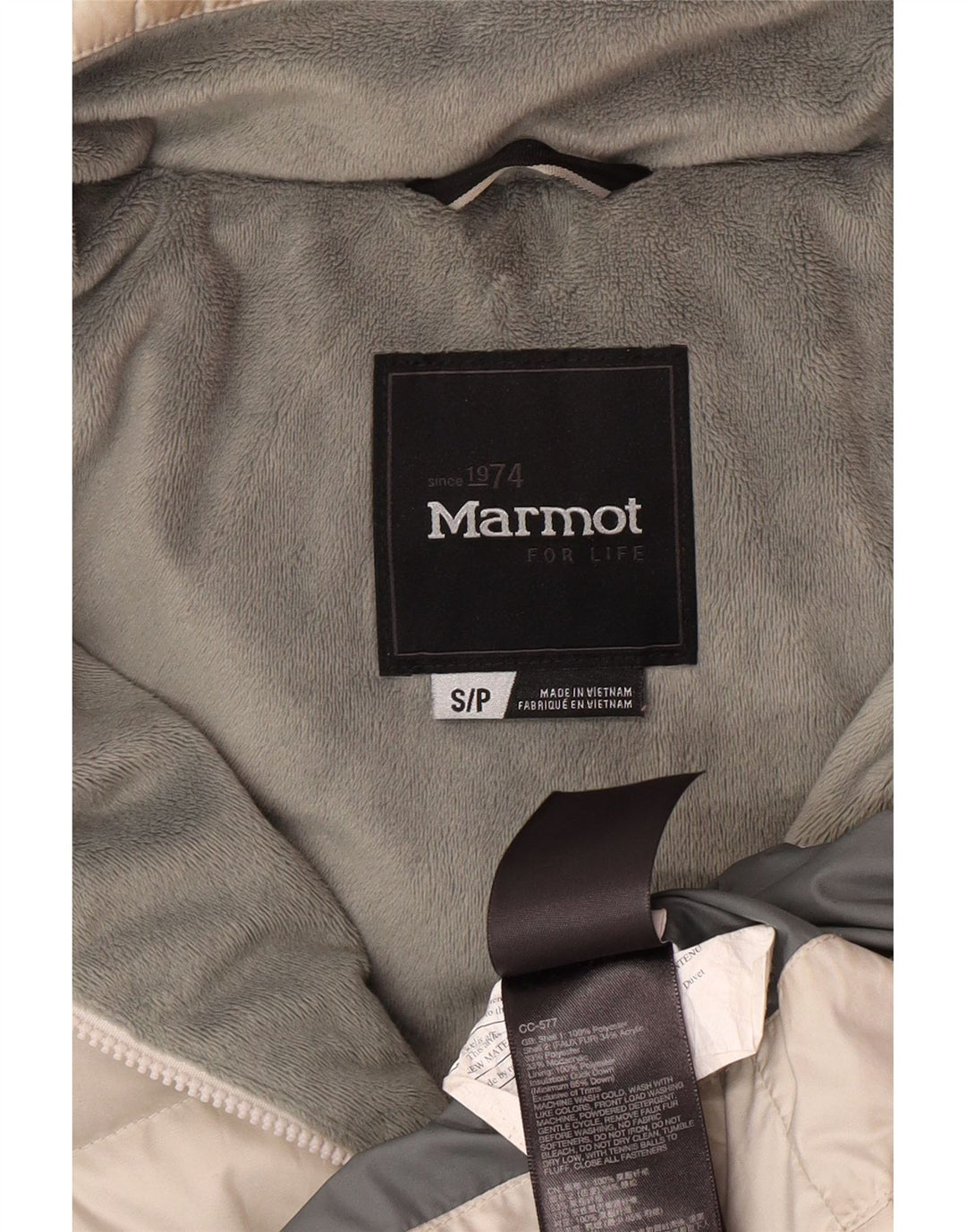 Marmot Dame Hætte Polstret Frakke UK 10 Small Off White Polyester