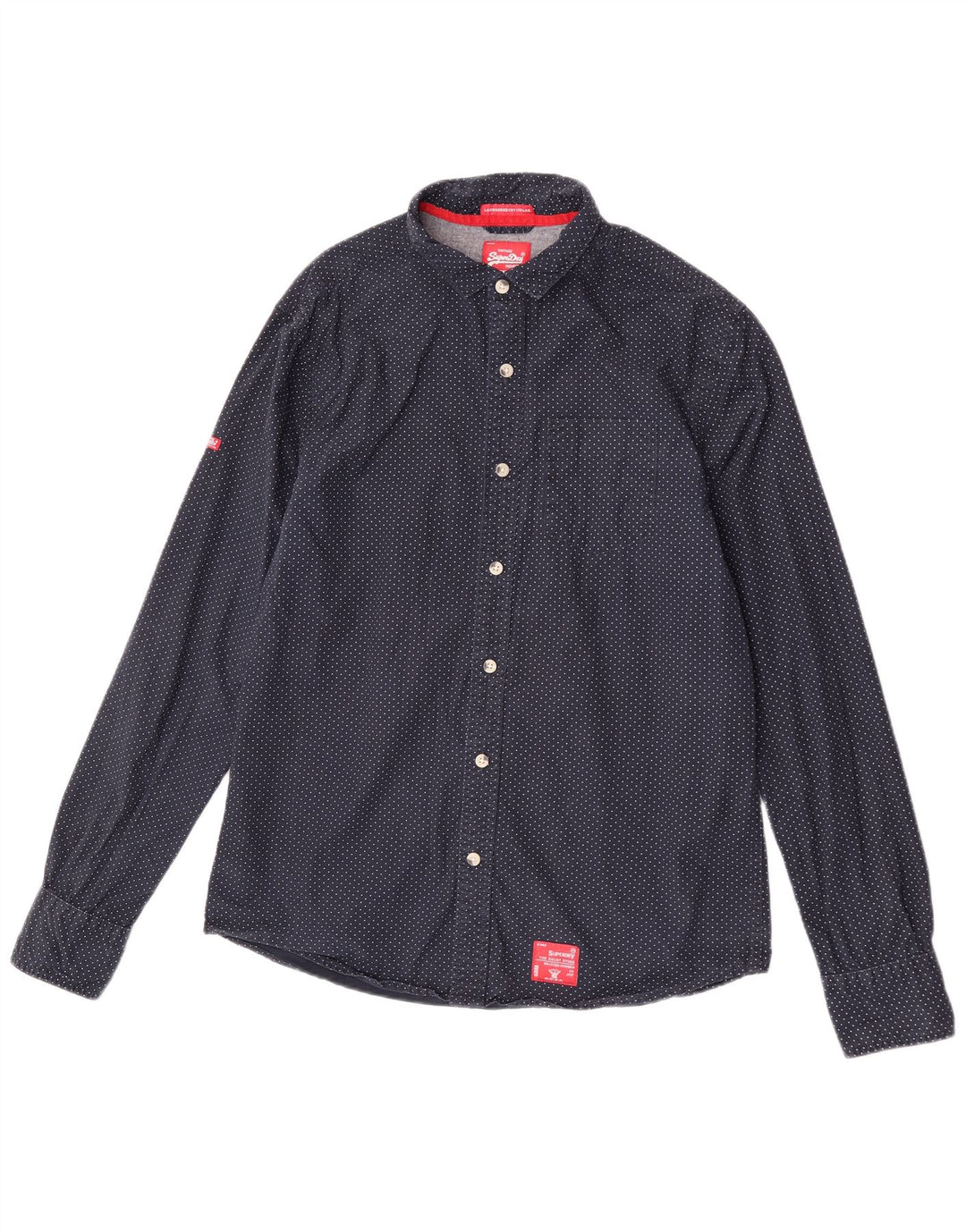 Superdry herreskjorte 2XL marineblå polkaprikket bomuld