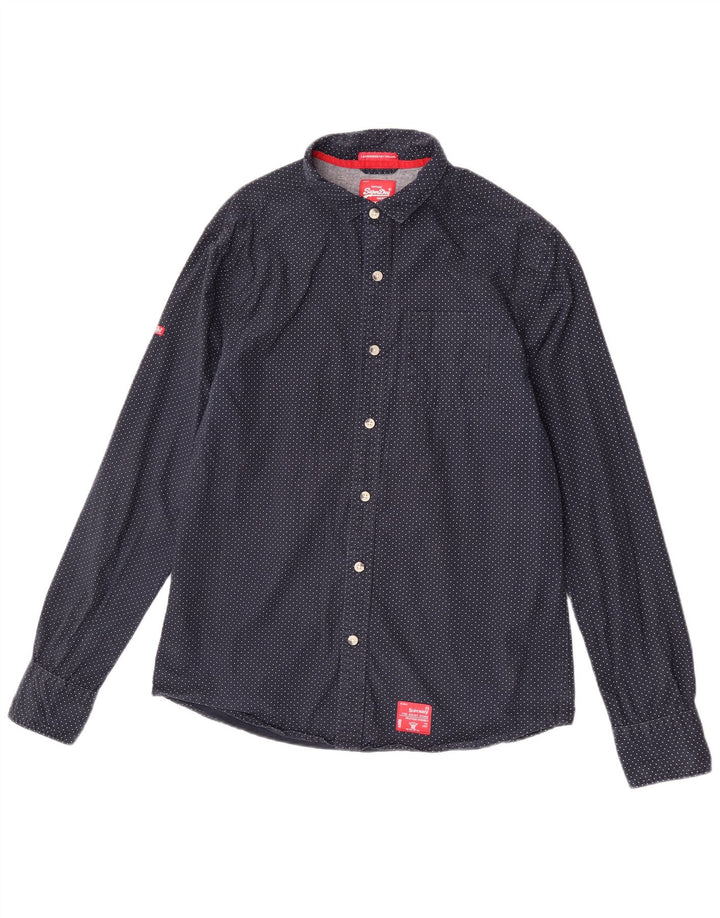 Superdry herreskjorte 2XL marineblå polkaprikket bomuld