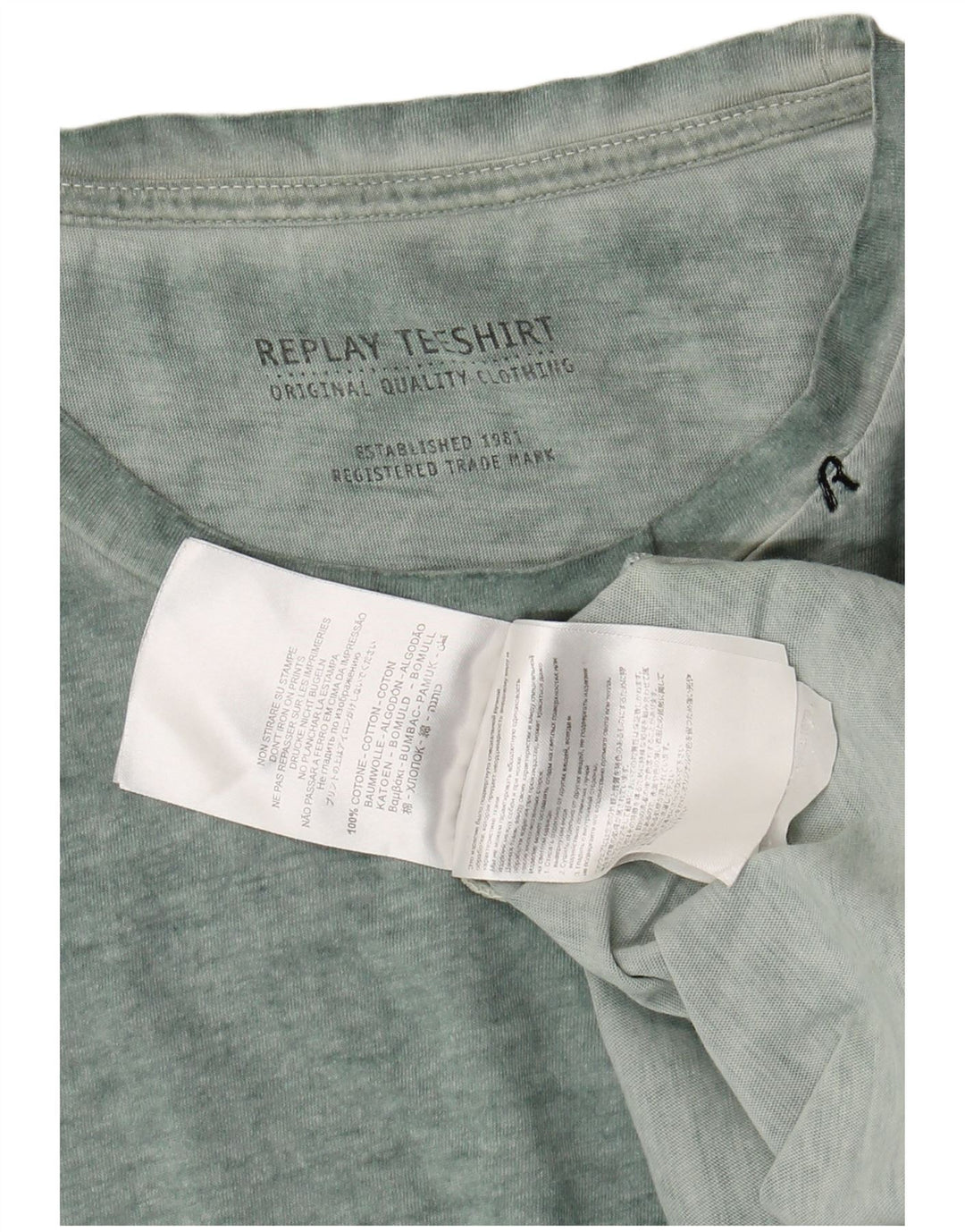 REPLAY Mens T-Shirt Top Long Sleeve Medium Green Cotton