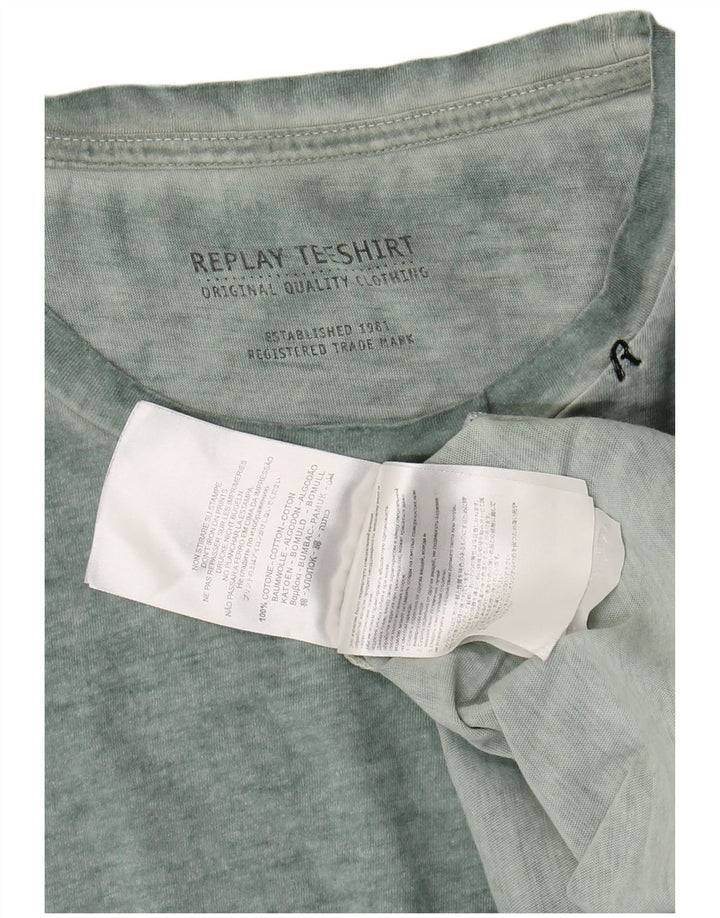 REPLAY Mens T-Shirt Top Long Sleeve Medium Green Cotton