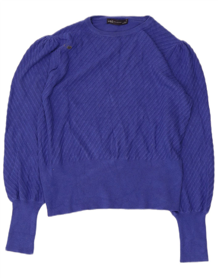 Marks & Spencer Dame Crop Crew Neck Jumper Sweater UK 14 Medium Blue