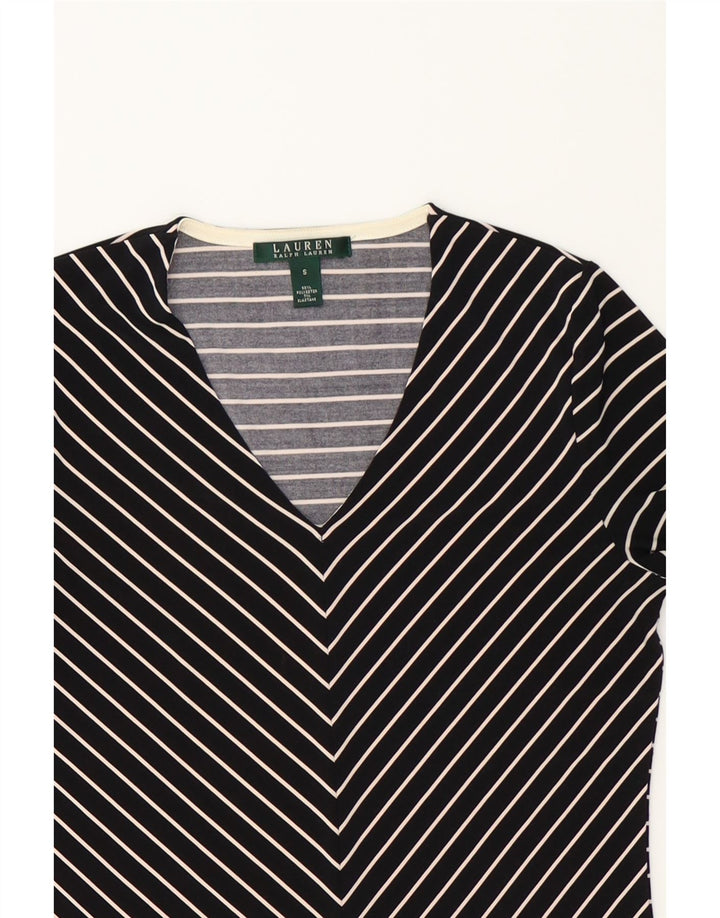 RALPH LAUREN Womens Top 3/4 Sleeve UK 10 Small Black Striped Polyester Vintage Ralph Lauren and Second-Hand Ralph Lauren from Messina Hembry 