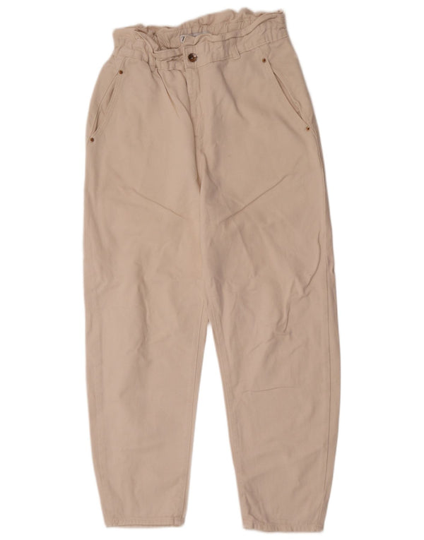 Zara Dame Højtaljede Cropped Jeans EU 38 Small W28 L25 Beige Bomuld