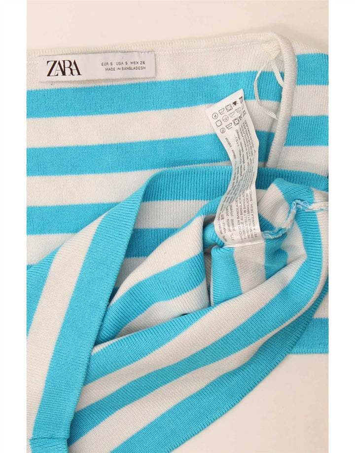 Zara Womens Crop Top UK 8 Lille blå stribet viskose